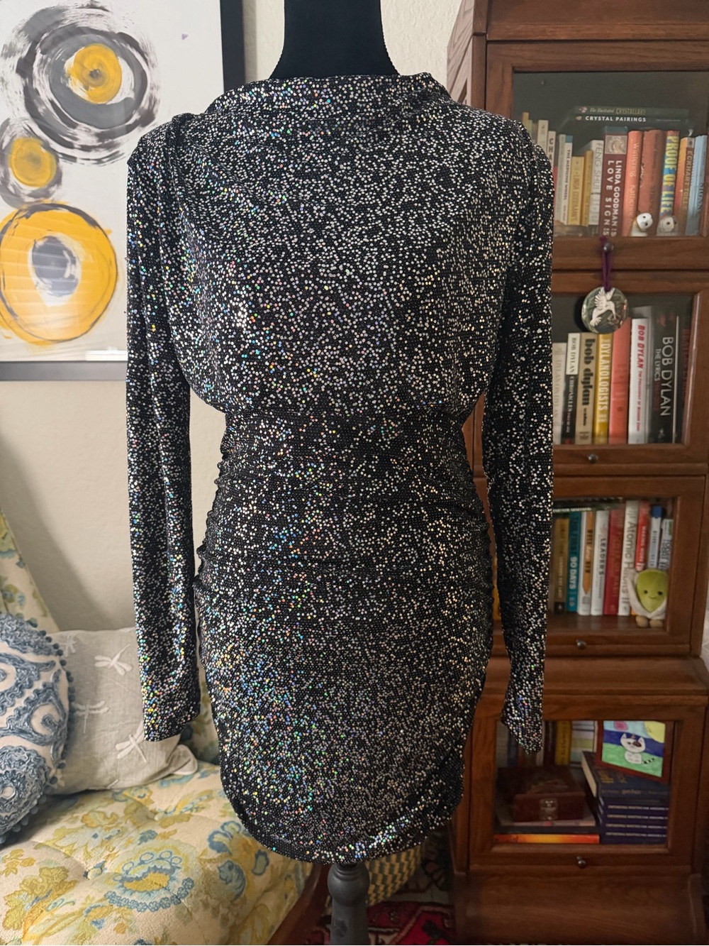 Alexia Admor Black Holographic Sequin Long Sleeve Mini Dress